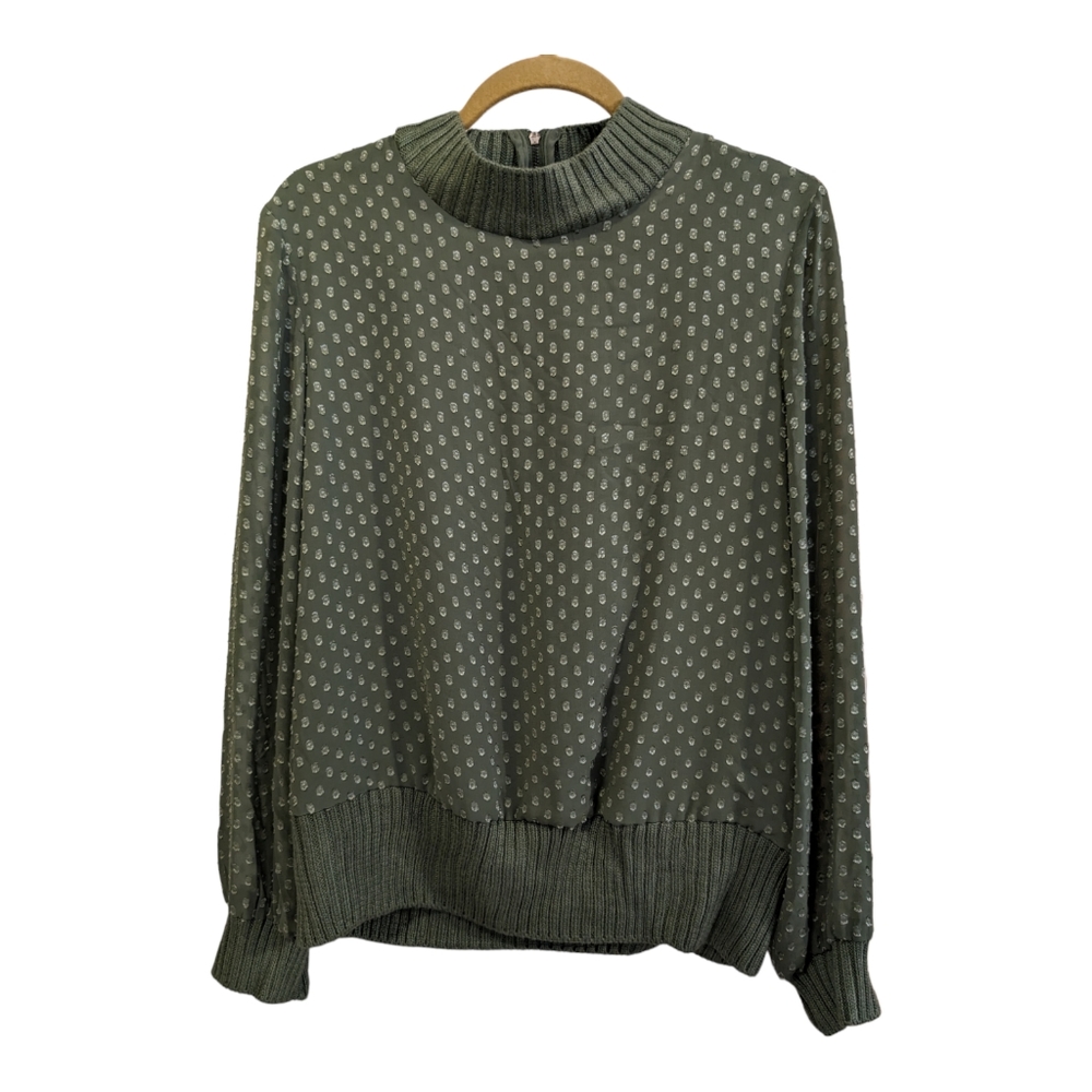 DR2 by Daniel Rain Women's Robin Swis-Dot Mock Neck Top Dark Olive Size L